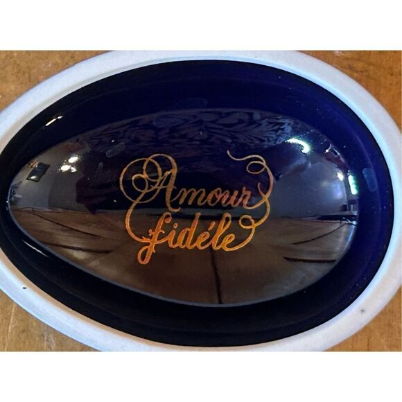 Vintage Limoges Castel France Small Colbalt Blue & 22K Gold Egg Trinket Box (874 - Picture 8 of 9